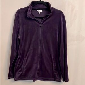 Talbots Luxe Velour Full Zip Purple Jacket Back Elastic Size M